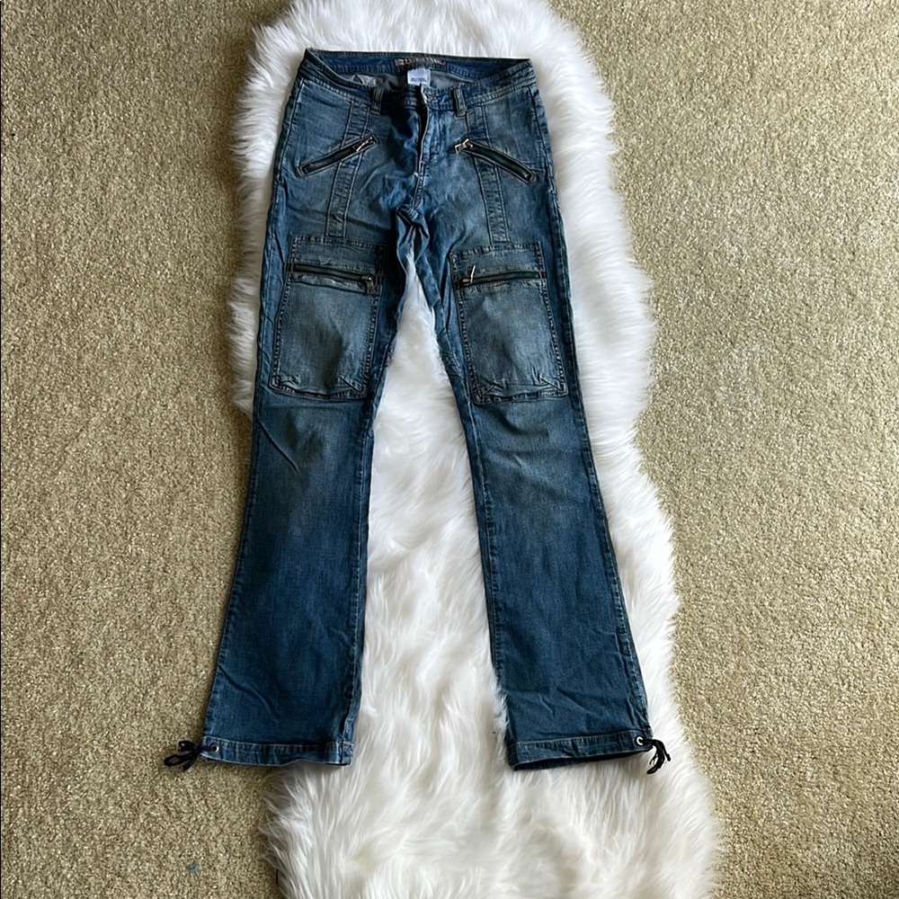 Guess Women's Dark Blue Cargo Flared Jeans